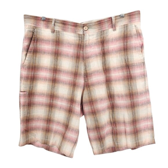 TOMMY BAHAMA 100% Linen Shorts Relax Plaid Multi Pockets 11" Inseam Size 38 - Picture 1 of 6
